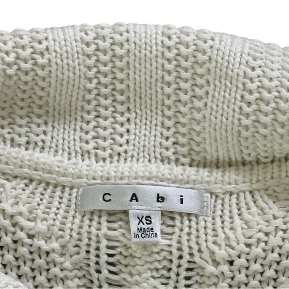 CAbi open cable knit mix media beige cardigan 100% cotton, trapped front Sz: XS - Picture 7 of 10